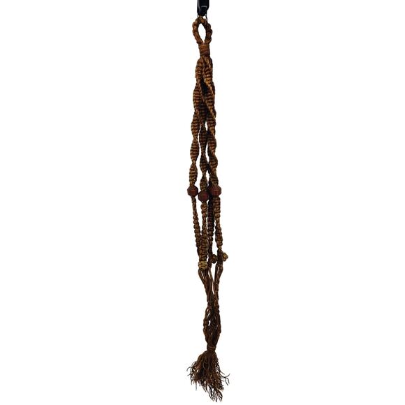 Vintage 60s 70s Macrame Plant Hanger Brown Wood Beads - Picture 3 of 4